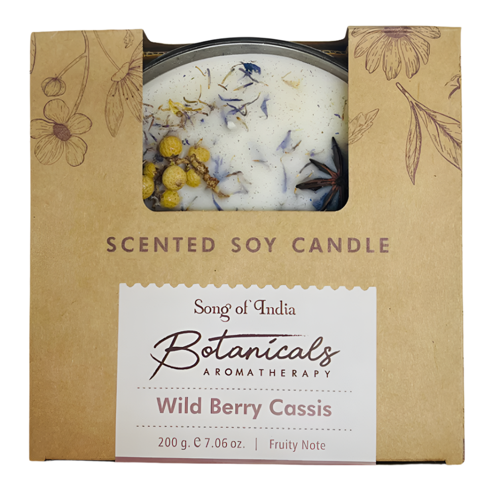 Botanicals Aromatherapy Soy Candle WILD BERRY CASSIS 3 Wick Glass Jar 200g