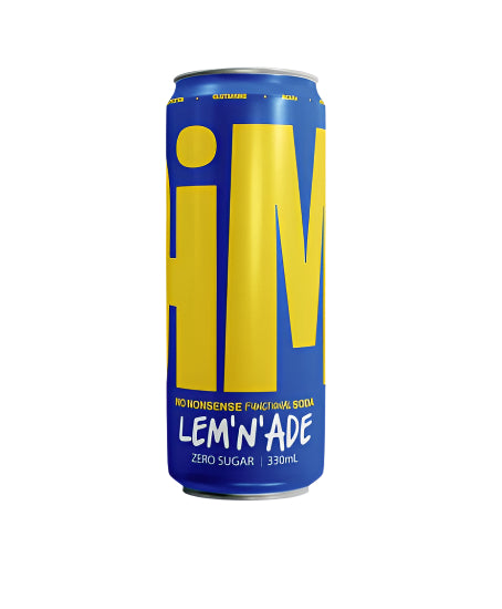 We Drink JiM 330ml can of functional soda, no sugar no caffeine, 1g organic prebiotic fibre, 5g protein, 5000mg recovery supplements