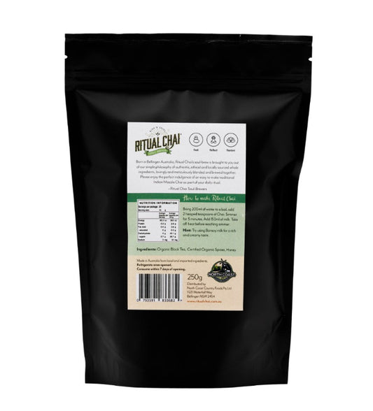 Ritual Soulbrew Chai Sticky Mix back view with ingredients and nutritional information