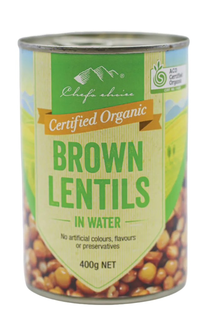 Chef's Choice Certified Organic Brown Lentils in Water 400g