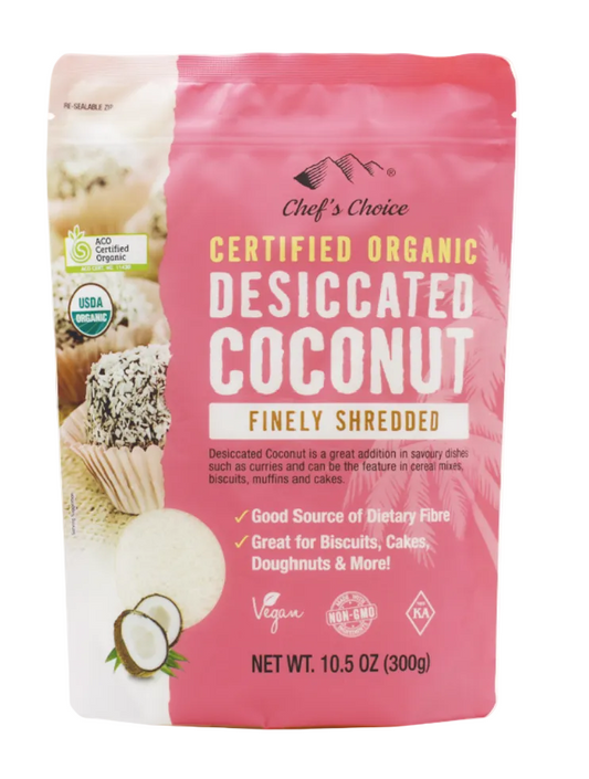 Chef's Choice Certified Organic Desiccated Coconut – Finely Shredded 300g