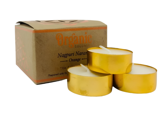 ORGANIC Goodness Tealight Candle ORANGE Nagpuri Nagangi 12 pack Prepared with essential oils & natural soy wax
