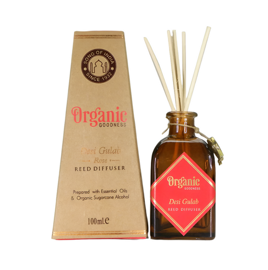 ORGANIC Goodness Reed Room Diffuser ROSE DESI GULAB in Amber Glass Jar 100ml