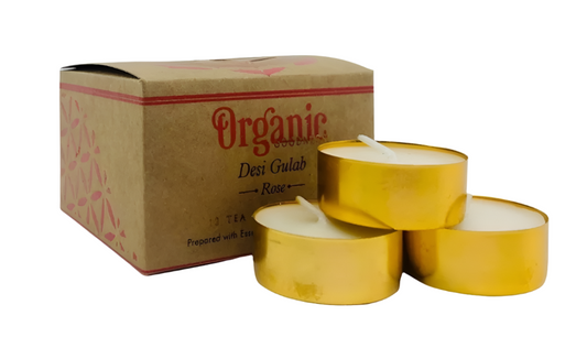 ORGANIC Goodness Tealight Candle ROSE Desi Gulab 12 pack Prepared with essential oils & natural soy wax