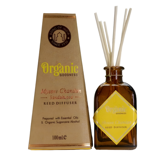ORGANIC Goodness Reed Room Diffuser SANDALWOOD MYSORE CHANDAN in Amber Glass Jar 100ml