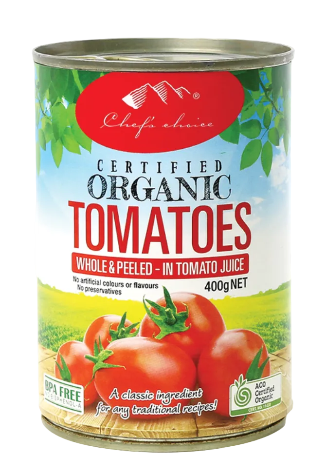 Chef's Choice Certified Organic Whole Peeled Tomatoes 400g