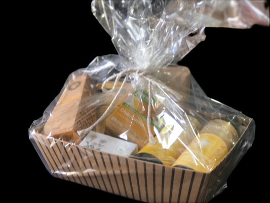 Yellow Glow Gifting Hamper including Biologika Lemon Myrtle Shampoo & Conditoner, Made by Fressko Bino Reusable Cup, Organic Goodness Reed Diffuser, Planet Organic Chamomile Teabags, Anokha Herbals Chamomile Soap and Maple Moon Roasted Hazelnut Vegan Carob Bar